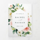 Blush White Bloom Floral Wedding Drieluik Uitnodiging (Cover)