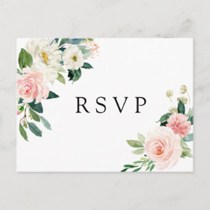Blush White Bloom Floral Wedding RSVP Uitnodiging Briefkaart