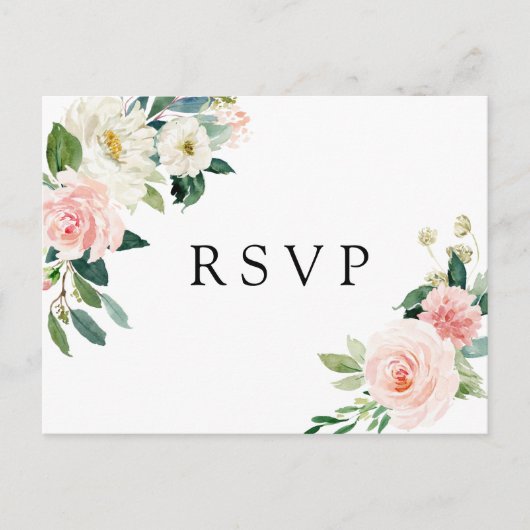 Blush White Bloom Floral Wedding RSVP Uitnodiging Briefkaart (Voorkant)