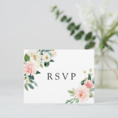 Blush White Bloom Floral Wedding RSVP Uitnodiging Briefkaart (Staand voorkant)