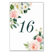 Blush White Bloom Floral Wedstrijding Table Number Kaart (Achterkant)