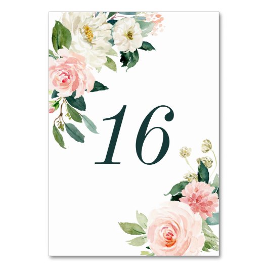 Blush White Bloom Floral Wedstrijding Table Number Kaart (Achterkant)