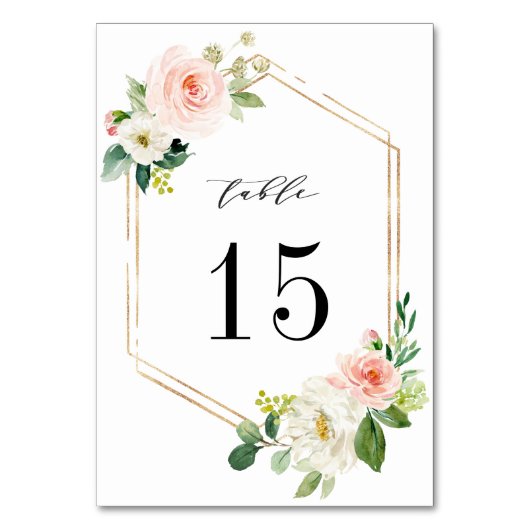 Blush White Bloom Floral Wedstrijding Table Number Kaart (Achterkant)