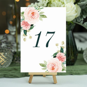 Blush White Bloom Floral Wedstrijding Table Number Kaart