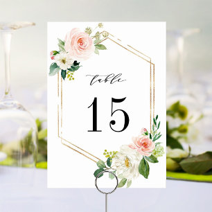 Blush White Bloom Floral Wedstrijding Table Number Kaart