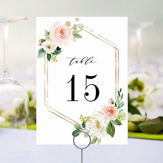 Blush White Bloom Floral Wedstrijding Table Number Kaart