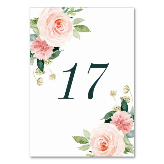 Blush White Bloom Floral Wedstrijding Table Number Kaart (Achterkant)