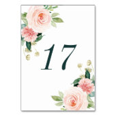 Blush White Bloom Floral Wedstrijding Table Number Kaart (Voorkant)