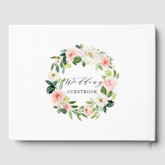 Blush White Bloom Floral Wreath Bruiloft Gastenboe Gastenboek (Achterkant)