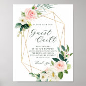 Blush White Bloom Gold Geometric lijst Guest Quilt Poster (Voorkant)
