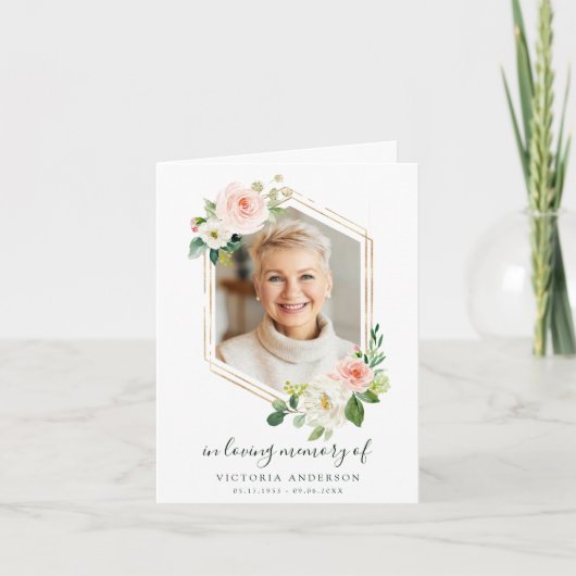 Blush White Bloom Gold Hexagon Funeral Bedankkaart (Voorkant)