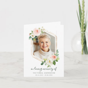 Blush White Bloom Gold Hexagon Funeral Bedankkaart