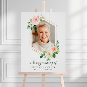 Blush White Bloom Gold Hexagon Funeral Welkom Poster