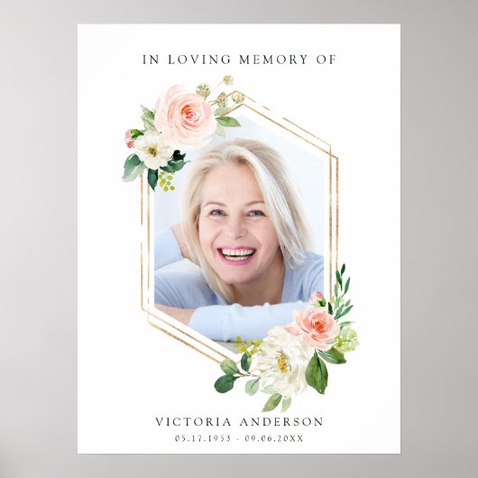 Blush White Bloom Gold Hexagon Funeral Welkom Poster (Voorkant)