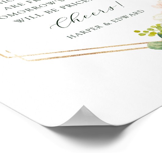 Blush White Bloom Gold Hexagon Lijst Open Bar Poster (Hoek)