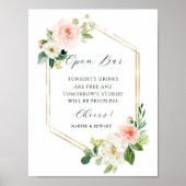 Blush White Bloom Gold Hexagon Lijst Open Bar Poster (Voorkant)
