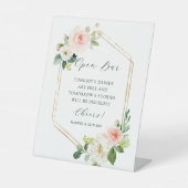 Blush White Bloom Gold Hexagon Lijst Open Bar Reclamebord Met Voetstuk (Voorkant)