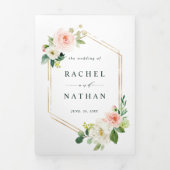 Blush White Bloom Gold Hexagon Lijst Weddenschap Drieluik Uitnodiging (Cover)