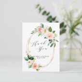 Blush White Bloom Gold Lijst bruiloft dank u Briefkaart (Staand voorkant)