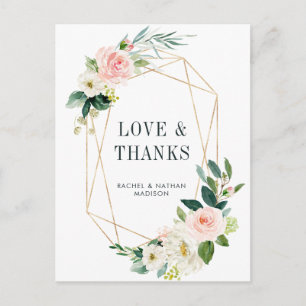 Blush White Bloom Gold Lijst bruiloft dank u Briefkaart