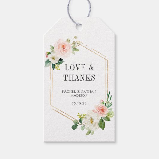 Blush White Bloom Gold Lijst bruiloft dank u Cadeaulabel (Voorkant)