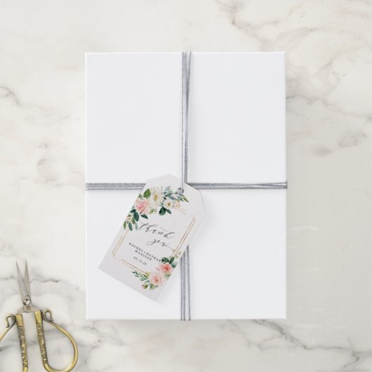 Blush White Bloom Gold Lijst bruiloft dank u Cadeaulabel (Met Touw)