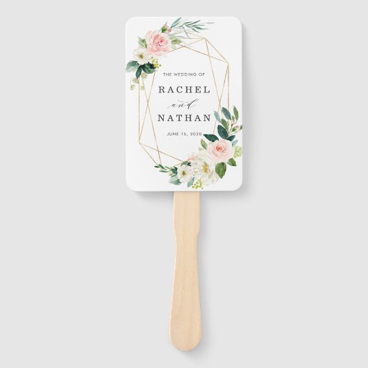Blush White Bloom Gold Lijst huwelijksprogramma Handwaaier (Voorkant)
