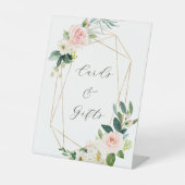 Blush White Bloom Gold Lijst Weddenkaarten en cade Reclamebord Met Voetstuk (Voorkant)