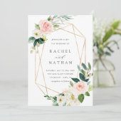 Blush White Bloom Gold Lijst Weddenschap Kaart (Staand voorkant)