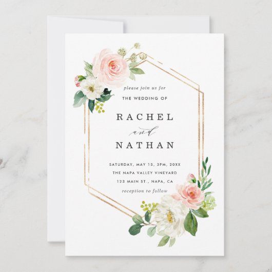 Blush White Bloom Gold Lijst Weddenschap Kaart (Voorkant)