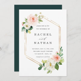Blush White Bloom Gold Lijst Weddenschap Kaart