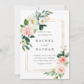 Blush White Bloom Gold Lijst Weddenschap Kaart (Voorkant)