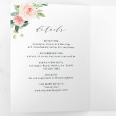 Blush White Bloom Gold Oval Lijst Weddenschap Drieluik Uitnodiging (Binnenzijde eerst)