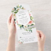 Blush White Bloom Hexagon Wedding All In One Uitnodiging (Afscheurbaar)