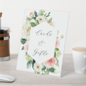 Blush White Bloom Hexagon Wedding Cards & Gifts Reclamebord Met Voetstuk (Insitu)
