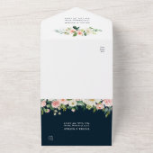Blush White Bloom Navy Blue Gold Oval Weddenschap All In One Uitnodiging (Buitenkant)