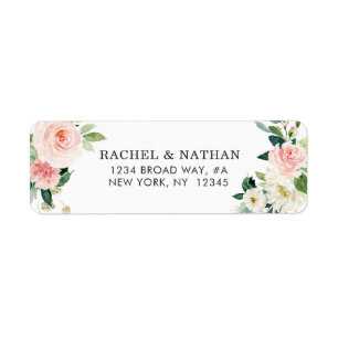Blush White Bloom Waterverf Bloemen Adres Etiket
