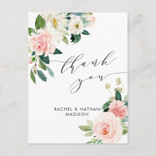 Blush White Bloom Waterverf bruiloft dank u Briefkaart