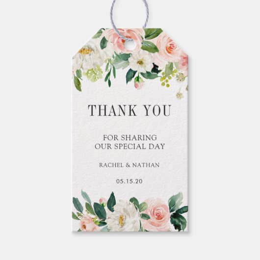 Blush White Bloom Waterverf bruiloft dank u Cadeaulabel (Voorkant)