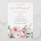 Blush & White Botanical Floral Wedding Roos Gold Folie Uitnodiging (Voorkant)