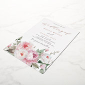 Blush & White Botanical Floral Wedding Roos Gold Folie Uitnodiging (Gedraaid)