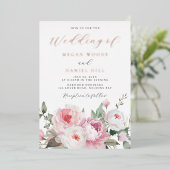 Blush & White Botanical Floral Wedding Roos Gold Folie Uitnodiging (Staand Voorkant)