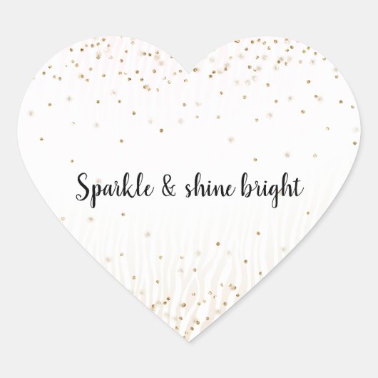 Blush White Cream Zebra Gold Confetti Sparkle Hart Sticker (Voorkant)
