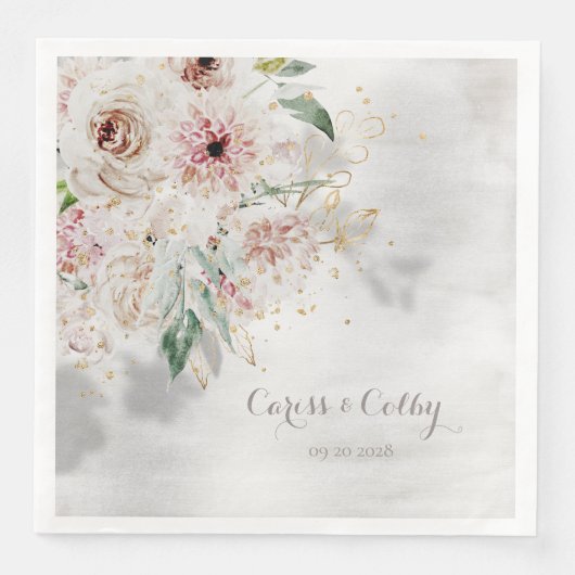 Blush White Dahlias Peony Floral Shadow Paper Dinn Servet (Voorkant)