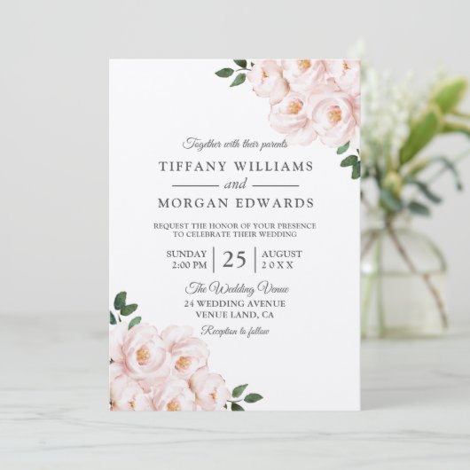 Blush & White Elegant All Seasons Weddenschap Kaart (Staand voorkant)