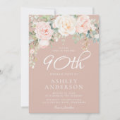 Blush & White Elegant Bloemen 90ste Verjaardagsfee Kaart (Voorkant)