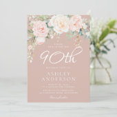 Blush & White Elegant Bloemen 90ste Verjaardagsfee Kaart (Staand voorkant)