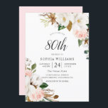 Blush White Elegant Flowers 80th Birthday Party Kaart<br><div class="desc">Blush White Elegant Flowers 80th Birthday Party Invitation Zie overeenkomend collectie in Niche en nestwinkel</div>