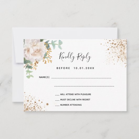 Blush white floral eucalyptus baptisme RSVP-kaart RSVP Kaartje (Voorkant)