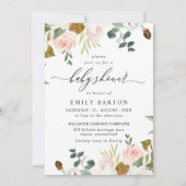 Blush & White Floral Gold Glitter Baby shower Kaart (Voorkant)